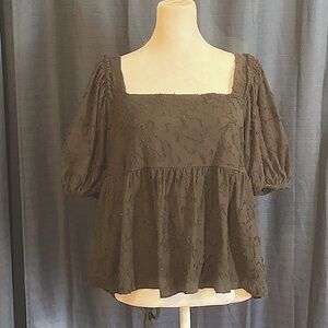 Maeve By Anthropologies Black Puffy  Sleeve  Top